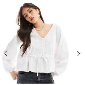 Asos Design womens size 22 poplin drawstring waist cocoon sleeve blouse in white